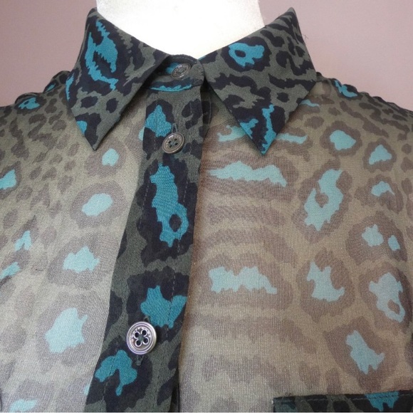 Equipment sheer silk cheetah print teal and green button down blouse - Picture 8 of 12